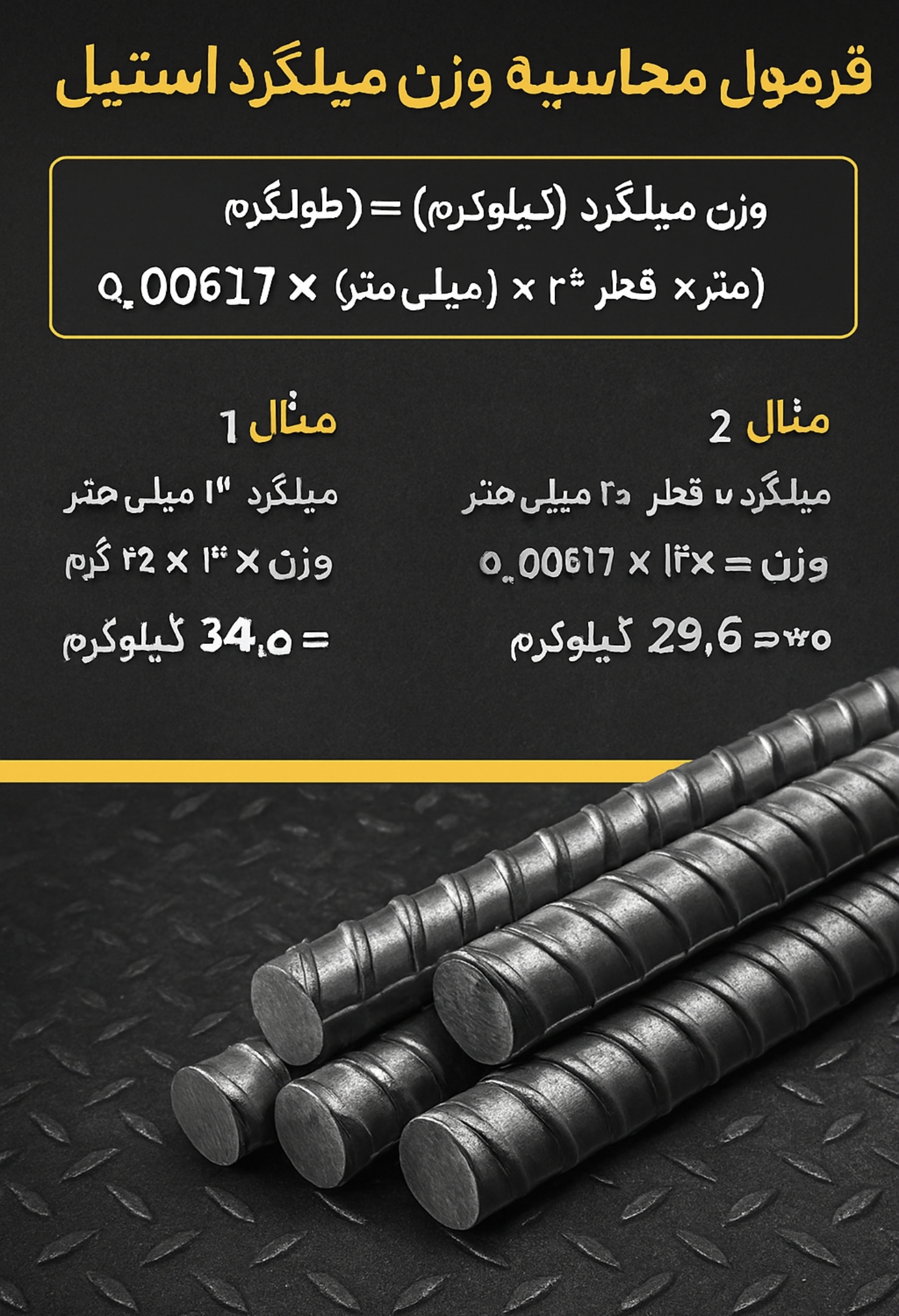 فرومول محاسبه وزن میلگرد استیل